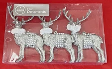 Winter Wonder Lane Reindeer Deer Ornaments Box of 3 Glittery And Elegant