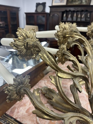 Very Large Pair of 5 Arm Antique French Rococo Bronze Wall Lights Sconces H:62cm - Picture 5 of 9