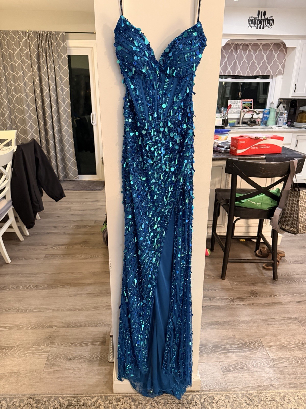 Sherri Hill 56756, Peacock Blue, Size 0, Bustle Included