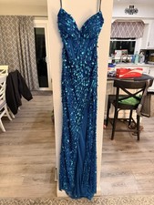 Sherri Hill 56756, Peacock Blue, Size 0, Bustle Included