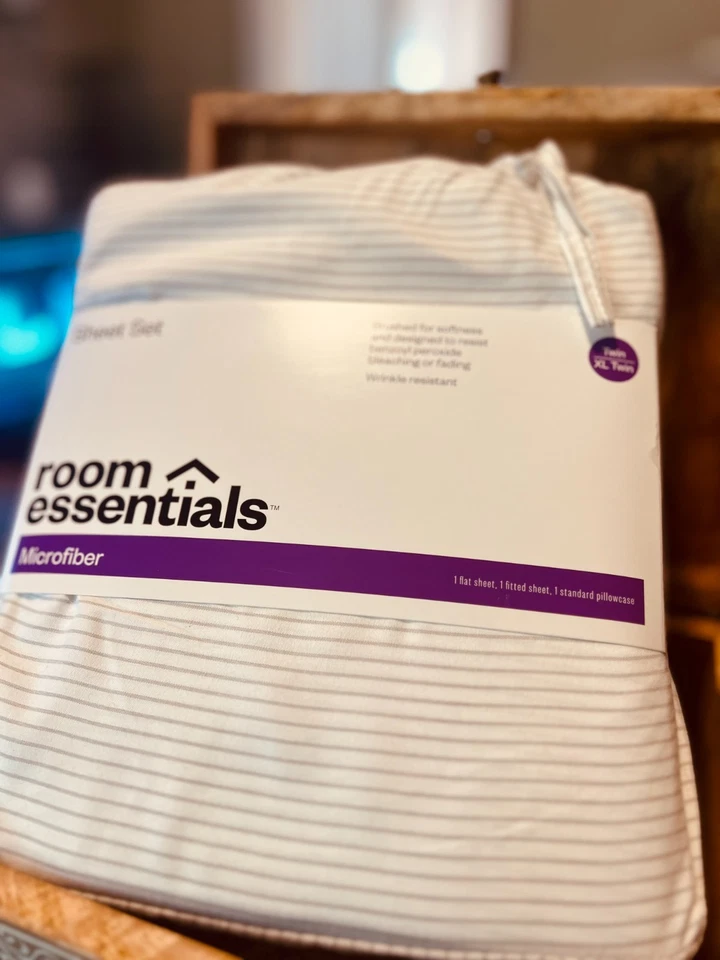 Juego de sábanas Twin/Twin XL nuevo juego de 3 piezas blanco gris a rayas microfibra - habitación esencial Foto 3 de 4