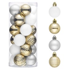 1.57 Inches Small Christmas Tree Decorations Ornament Set, 24ct White and Gol...