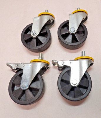 (4) Swivel Stem Casters 4''x1'' Hard Rubber Wheel 2 With Breaks 1/2-13 X 3/4'' Stem