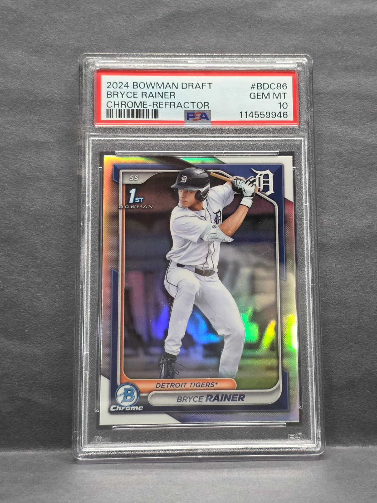 BRYCE RAINER - 2024 Bowman Draft Chrome 1st Refractor #BDC-86 Tigers PSA 10