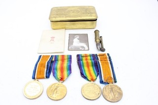 T Antique WWI Military Princess Mary Christmas Tin Letter Picture & Medals Inc