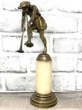 Vintage Brass Greek God Pan w/ Flutes on Marble Base Statue 10.5" Tall