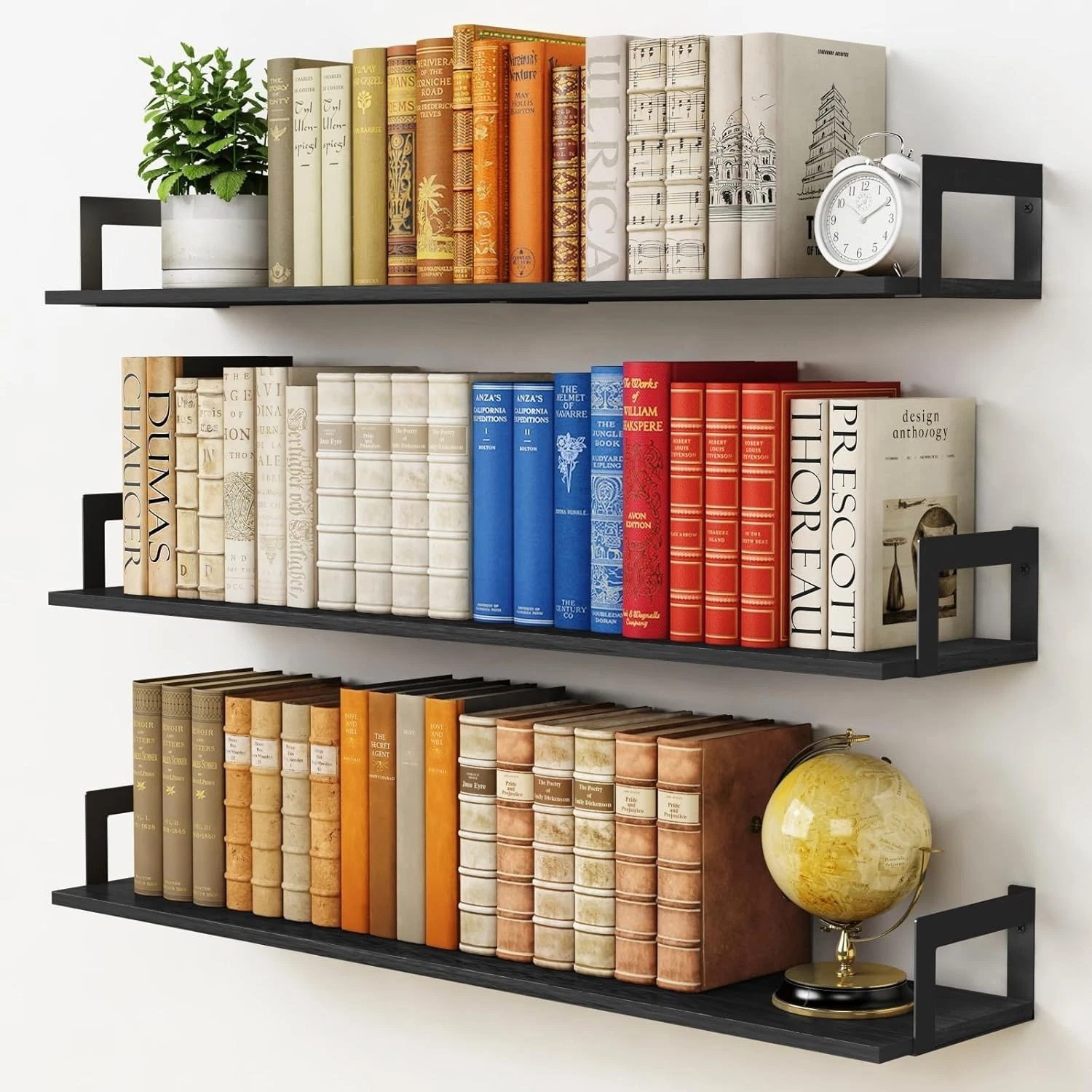 Large Floating Book Shelves Wall Set of 3 36 Inch Long Wall Mount Bookshelf