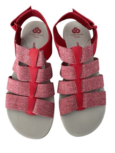 Clarks Arla Shaylie Elastic Fabric Sandal Size 9 Red Cloudsteppers Cushion
