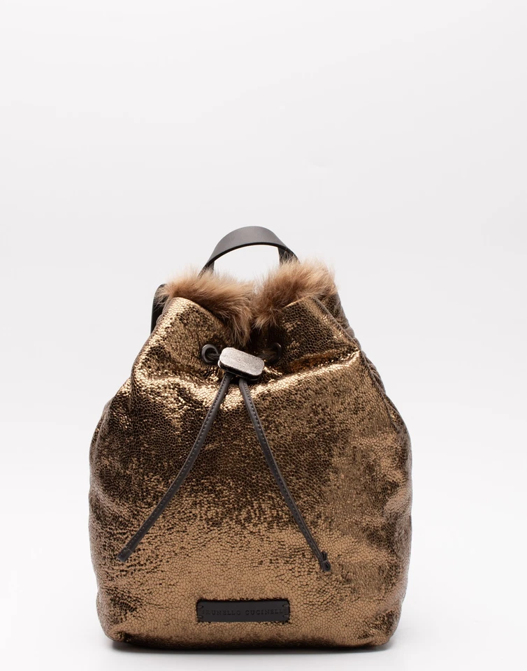 RRP€2800 BRUNELLO CUCINELLI Metallic Leather Backpack Drawstring Made in Italy - Image 2 of 4