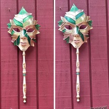 Venetian Carnival Mask Mardi Gras Masquerade Face Mask Stick Handle Italy PAIR