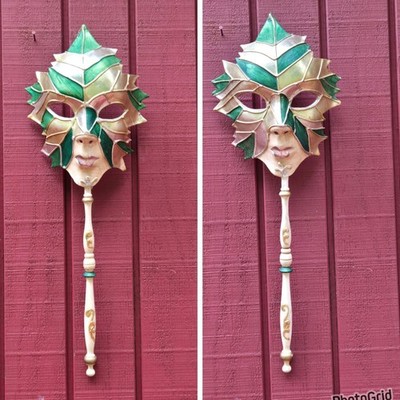 Venetian Carnival Mask Mardi Gras Masquerade Face Mask Stick Handle Italy PAIR 