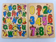 Vintage Wooden S.K. Inc Alphabet  Numbers Puzzles 1996