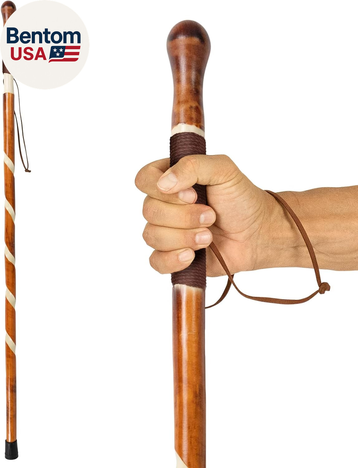 Wooden Walking Stick - Willow Cane for Seniors Hiking & Balance - Heavy Duty Car