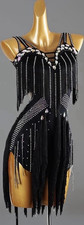 Women  s Black Rhinestone Fringe Solid Mesh Polyester Ballroom Latin Dress