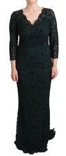 Dolce & Gabbana Green Floral Lace Maxi Floor Length Women's Dress