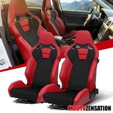 Universal Reclinable Bucket Sport Racing Seats Red Pu Leather Black Suedeslider