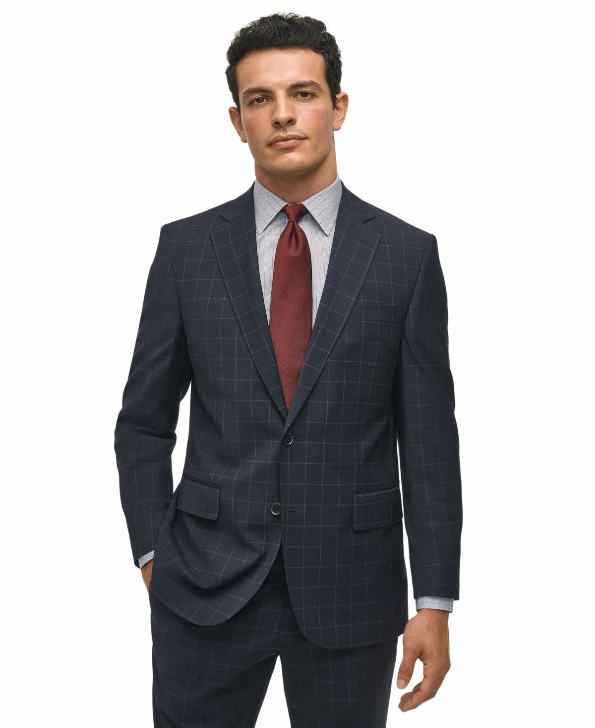 Brooks Brothers Mens Classic fit Suit Jacket Blazer 40 R Navy Blue Plaid Stretch 15590₽