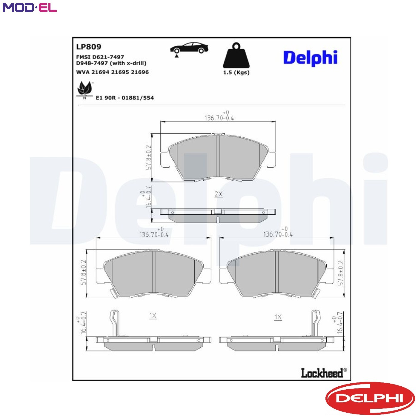 BRAKE PAD SET DISC BRAKE LP809 FOR HONDA INTEGRA/SJ/VI CIVIC/VII/FERIO/MK/del
