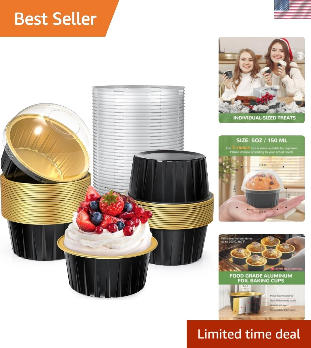 40 Pack 5 OZ Mini Cake Pans with Lids, Disposable Aluminum Foil Ramekins Muff...