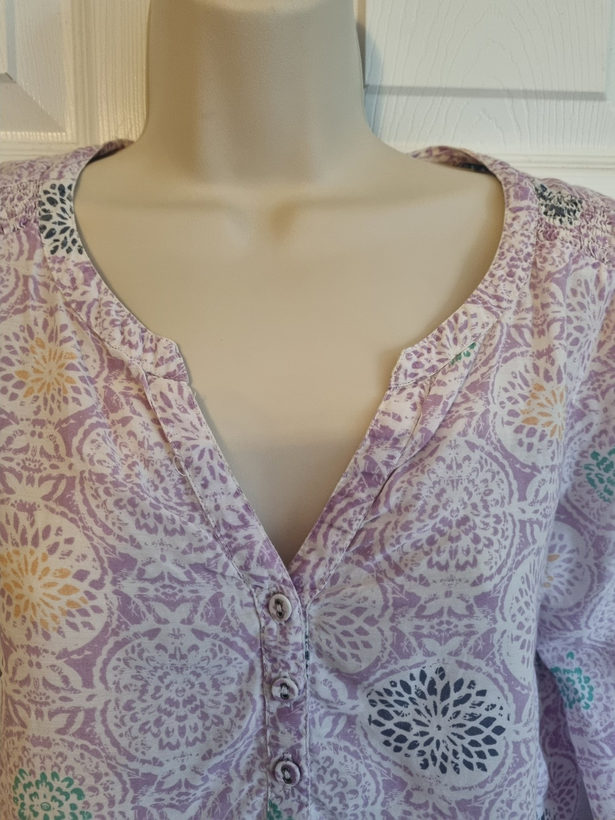 White Stuff Violet Abstract Pattern 3/4 Sleeve Bl… - image 4