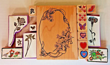 Rubber Stamp Lot 16 Stamps Hearts Spring Gardening Flowers Butterflies