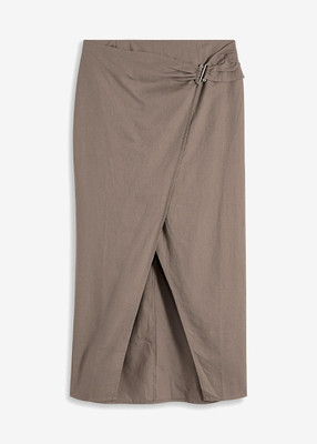 Neu Trendiger Midirock Leinen Gr. 48 Taupe Sommerrock Midi-Rock Freizeit-Skirt