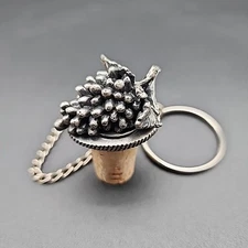 Grapes Cork Bottle Stopper PEWTER Fruit Wine Cork With Chain Ring