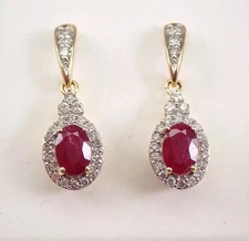 3Ct Oval Cut Lab-Created Ruby Halo Drop Dangle Earrings 14K Yellow Gold Plated
