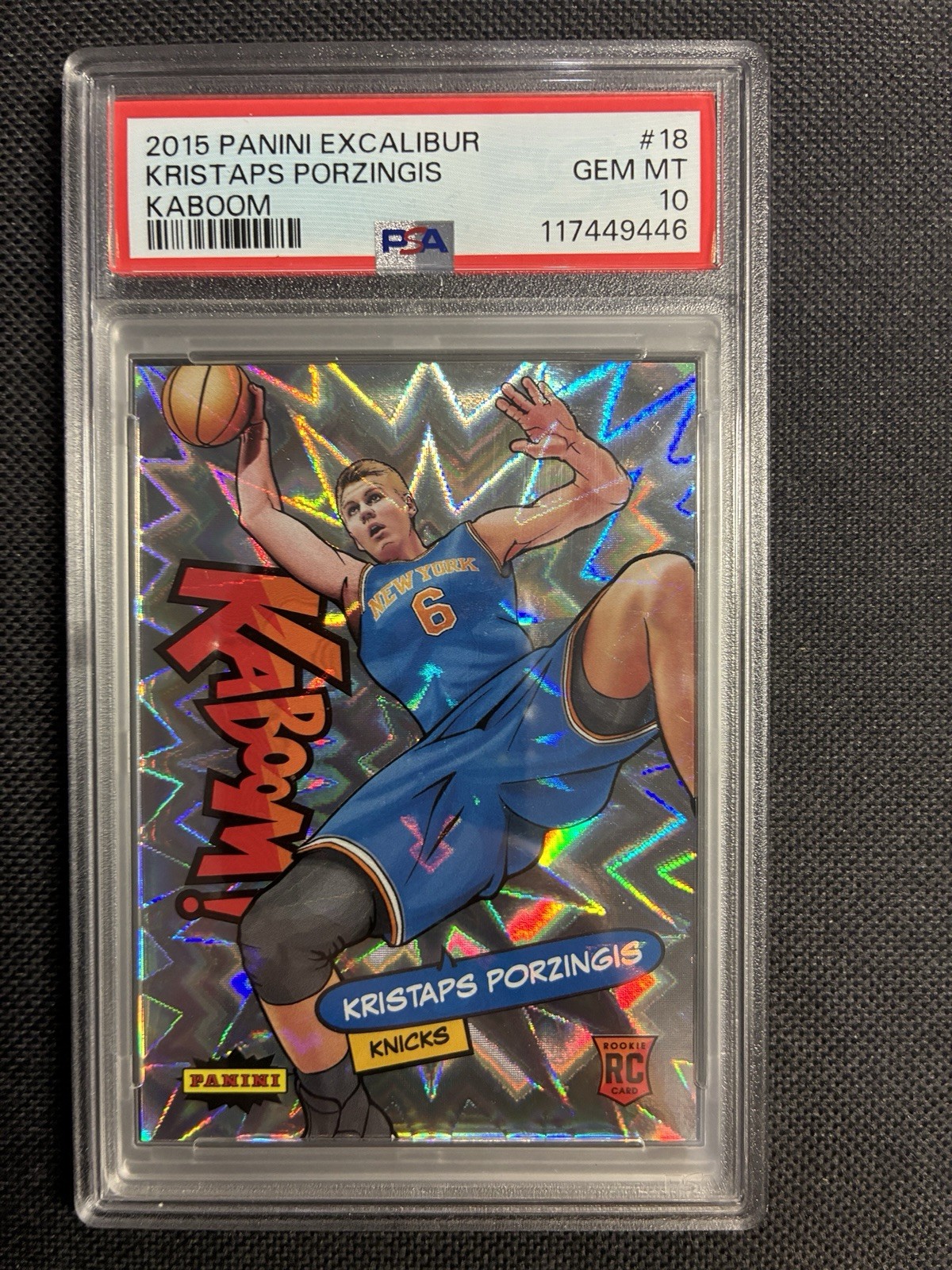 2015-16 Panini Excalibur Kristaps Porzingis Rookie Kaboom! PSA 10 Gem Mint RC