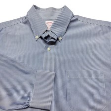 Brooks Brothers 346 Dress Shirt Mens 16 Blue White Stripe Non Iron Button Down