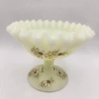 Fenton Glowing Custard Glass Hand Painted by Lisa Westbrook Compote