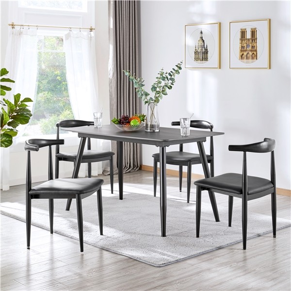 Dining Chairs 2PCS Modern Kitchen Chairs with Metal Legs and Leather Seat, Black