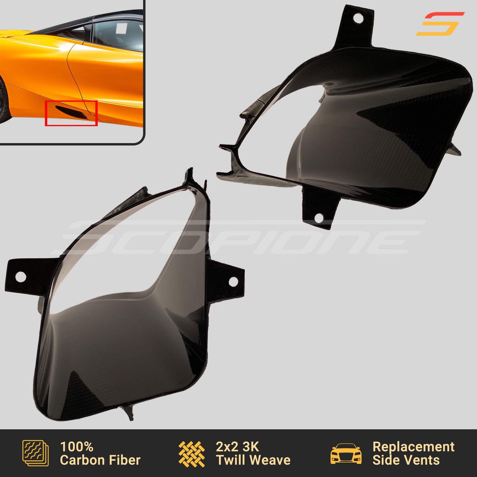 Scopione Carbon Fiber Lower Quarter Panel Side Skirt Vents for McLaren 720S