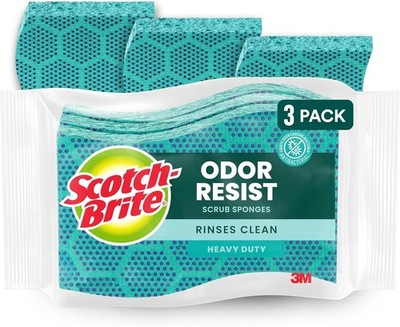 Odor Resist Heavy Duty Scrub Sponge   Dishwasher-Safe Kitchen 3 Pack