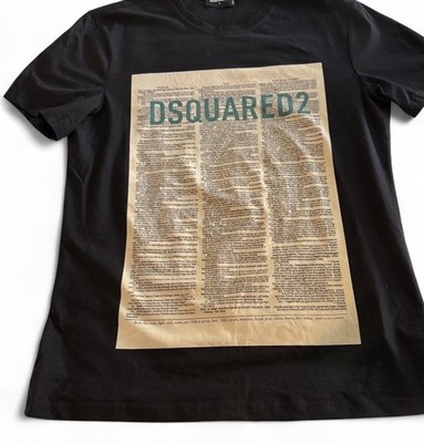 Black DSQUARED2 Short-sleeve Tee. Cream Rectangular Graphic Panel At Center. L