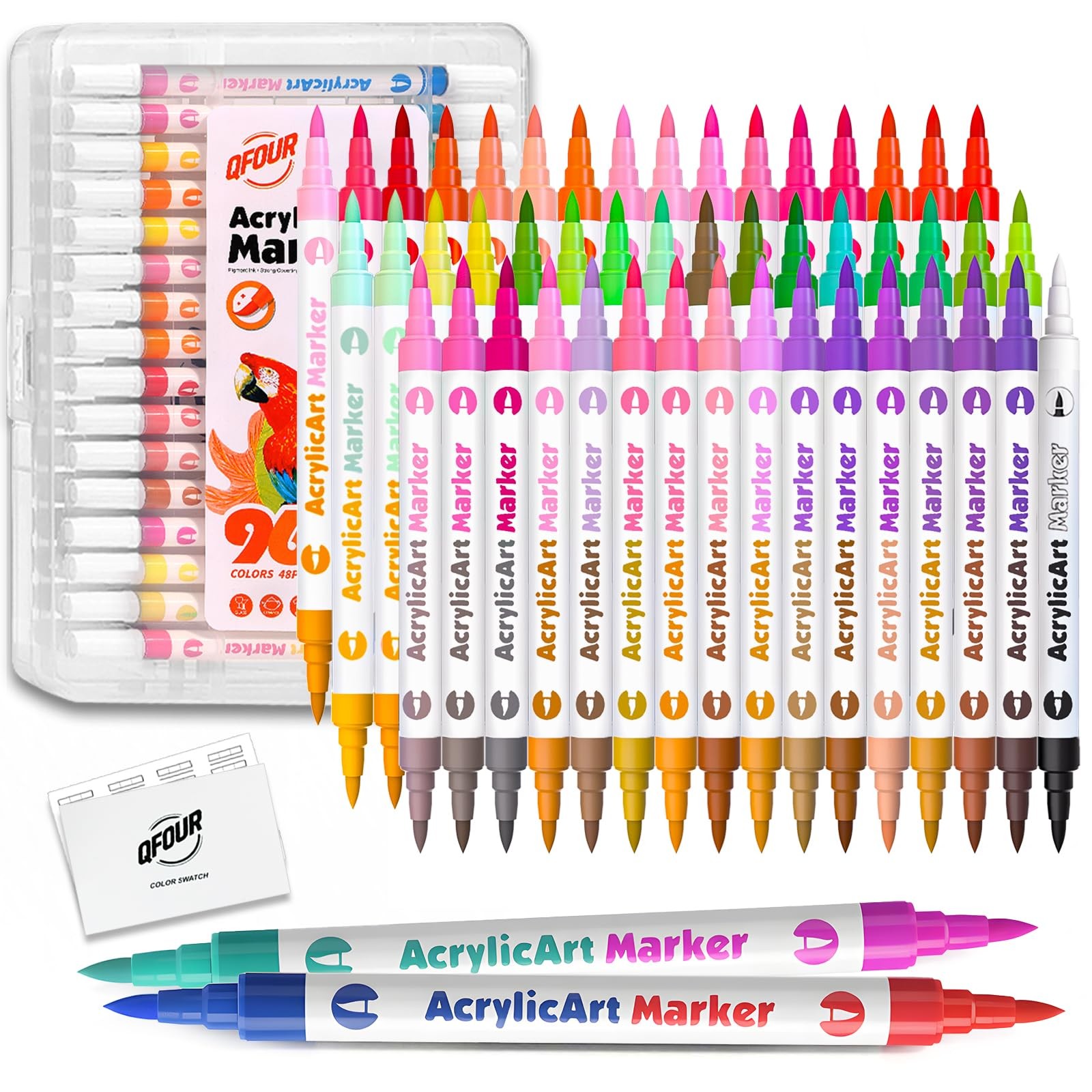 96 Colors, 48 Pcs Acrylic Paint Markers, Dual-color Brush Tip...