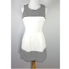 Madewell Verse Striped Fit Flare Mini Day Dress Ponte Knit Black Ivory Sz S