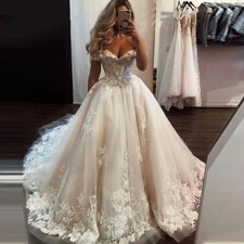 Boho Off Shoulder V Neck Lace Wedding Dresses Applique Beach Tulle Bridal Gowns