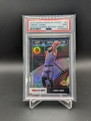 LEBRON JAMES PSA 9 Holo 2019-20 NBA Hoops Premium Stock  Lights Camera Action