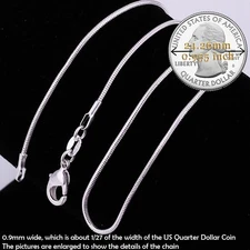 Real 925 Sterling Silver Hypo-allergenic 18inch 0.9mm Thin Snake Chain Necklace