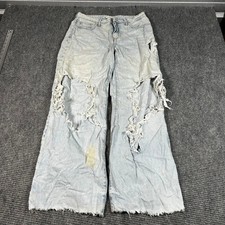 Forever 21 Wide Leg Jeans Women 28 Light Blue Fair Distressed Ripped Frayed Hem