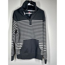 Quicksilver Hoodie Size Large Y2K Sweatshirt Surf Skate Black/white 1/4 Button