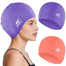 2 Pack Swim Cap SatinLined Large Unisex Short Long Hair Bathing Hats