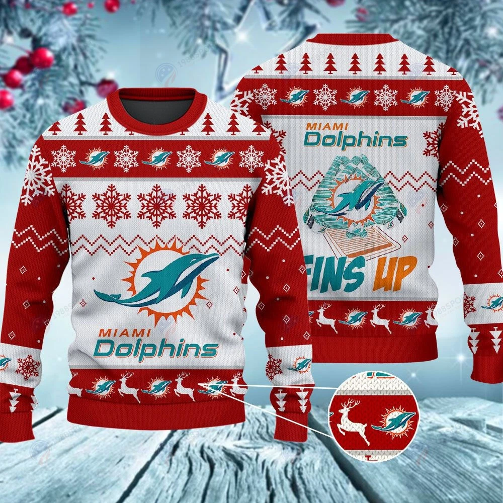 Dolphins Fins Up Christmas Ugly Sweater