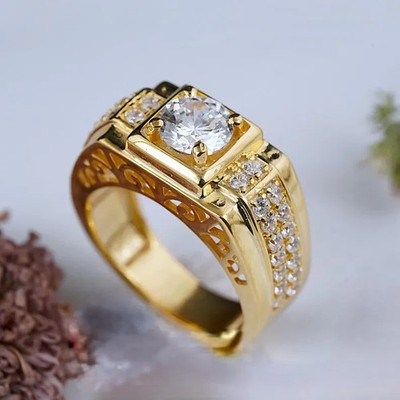 2 Ct Rounnd Cut Simulated Diamond Men's Pinky Band Ring 14k Yellow Gold Plated