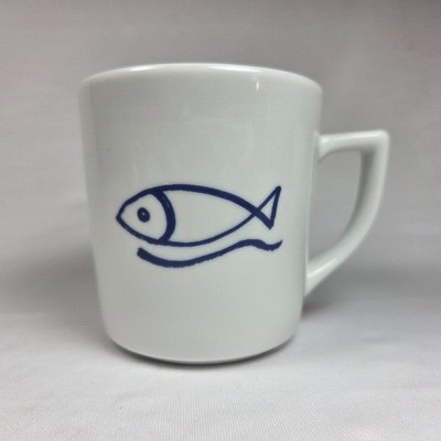 Danica Poland Bistro Fish Porcelain Coffee Mugs 8 oz White w/Blue design