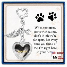 Pet Fur Keepsake Memorial Locket - Clear Heart for Dog Cat Fur or Photo
