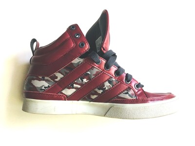 burgundy and white high top adidas
