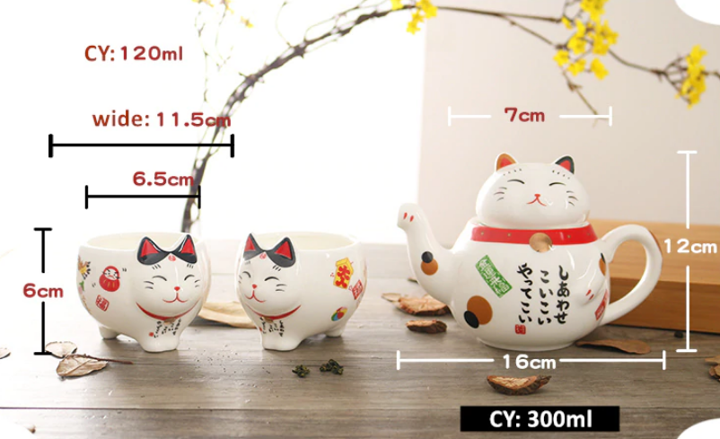 Kawaii Maneki Neko Tea Set Cute Japanese Cat Ceramic Tea Pot