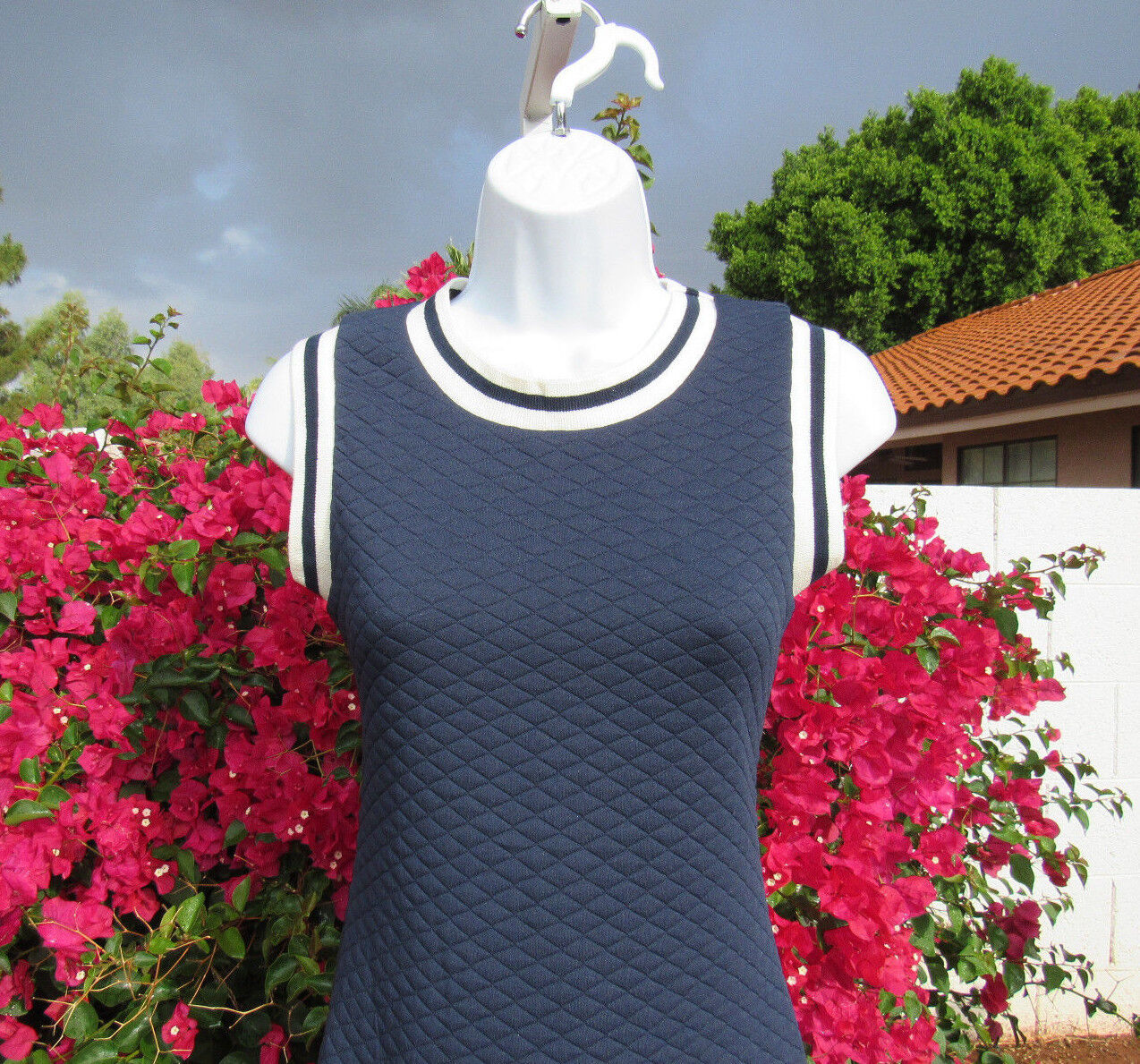 VINTAGE 1980s 90s QUILTED POLY SPANDEX BLUE DRESS… - image 5